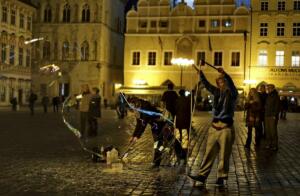 Prag-big soap bubbles at midnight