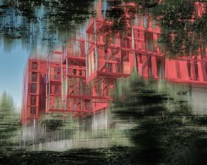 Rotes Wohnhaus Gebäude abstrakt